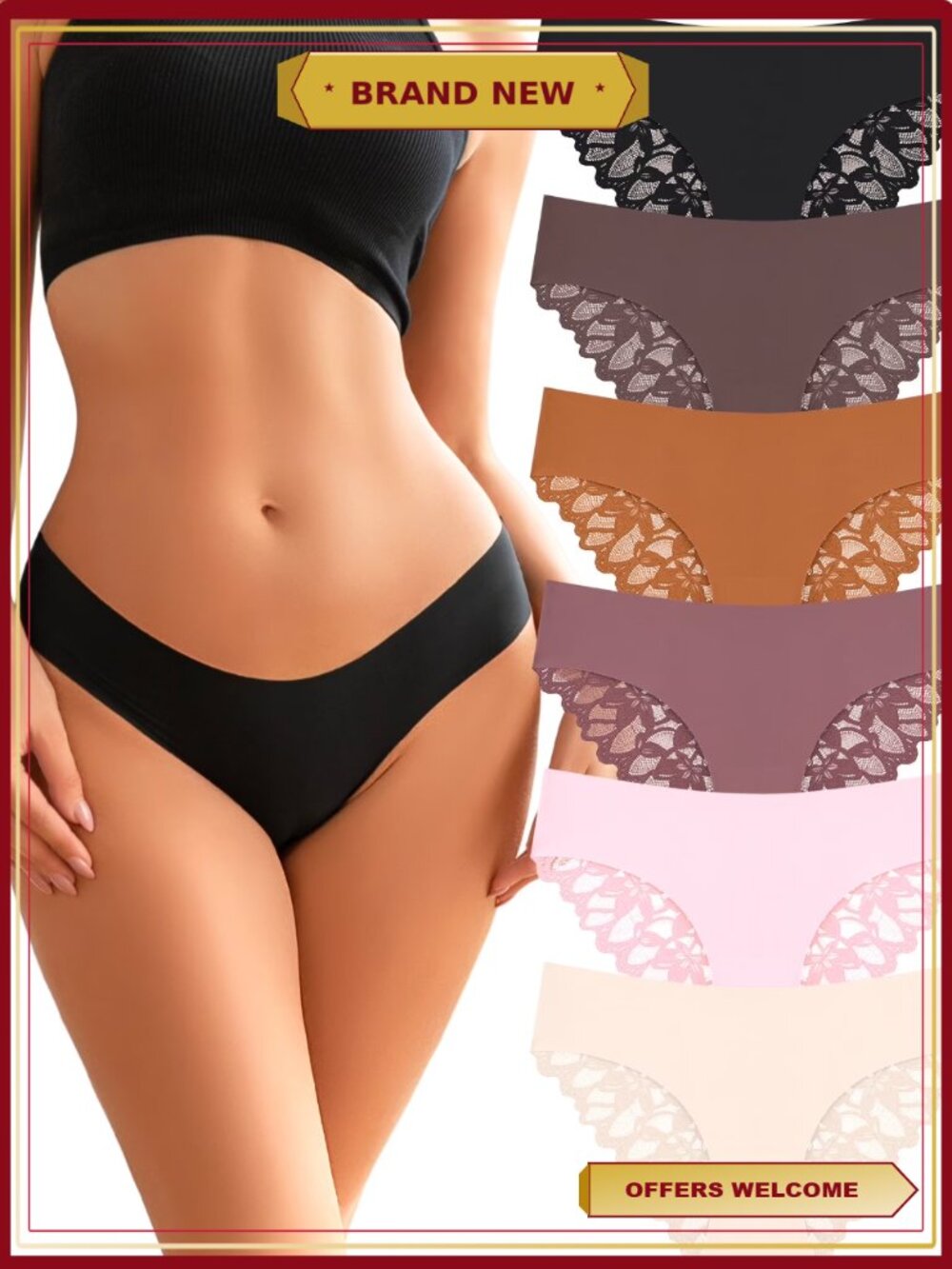 Women's Seamless Cheeky Underwear 6 Pack No Show Hipster Bikini Panties